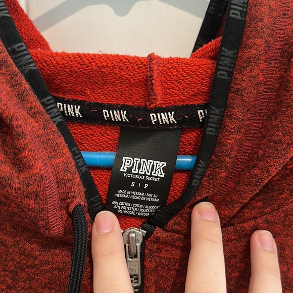 PINK Zip Up Red Hoodie Size Small - Picture 5 of 9